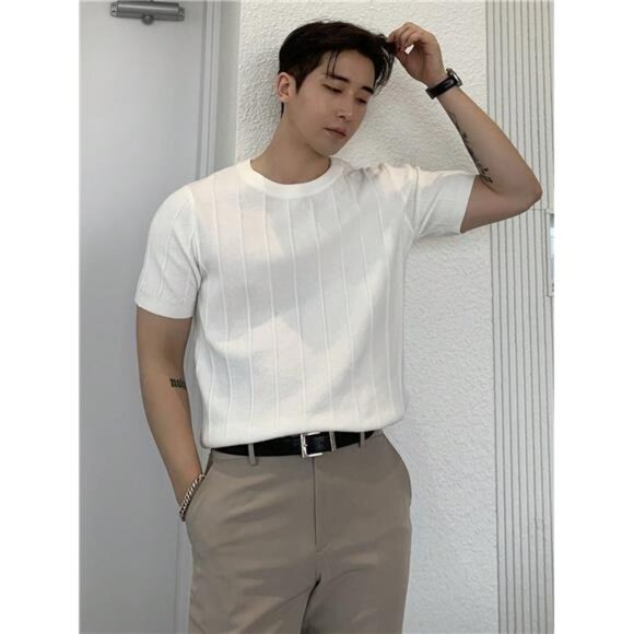 Men Solid Ribbed Knit Top, Elegant Men Shirt - Picture 9 of 9